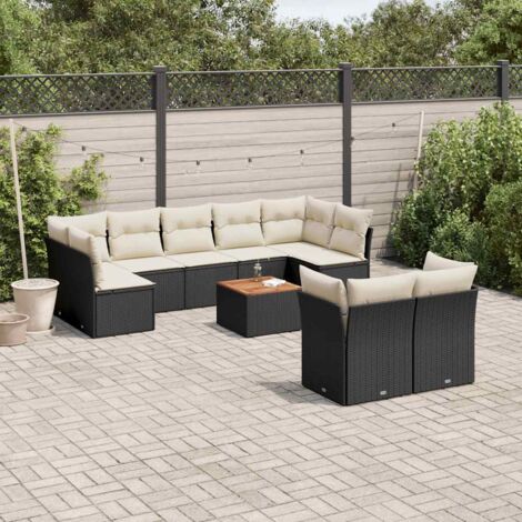 vidaXL Salon de jardin 10 pcs avec coussins noir résine tressée (1/5)
