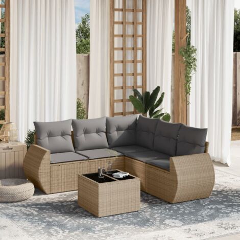 Salon de jardin avec coussins 6 pcs beige résine tressée vidaXL (1/5)