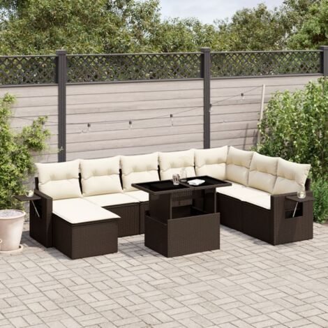 vidaXL Salon de jardin avec coussins 9 pcs marron résine tressée (1/5)