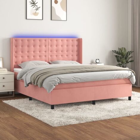 vidaXL Sommier à lattes de lit matelas et LED Rose 160x200 cm Velours (1/5)