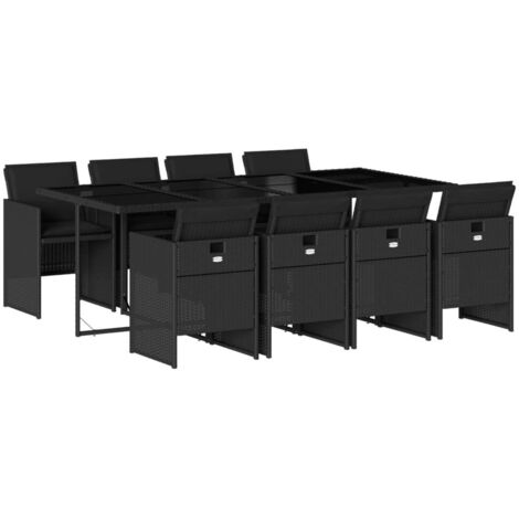 vidaXL Ensemble à manger de jardin 9pcs coussins noir résine tressée