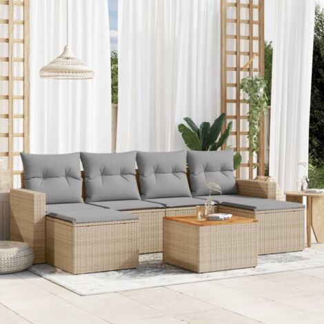 Salon de jardin avec coussins 7pcs mélange beige résine tressée vidaXL (1/5)