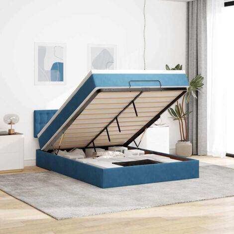 vidaXL Cadre de lit ottoman avec matelas bleu foncé 140x190 cm velours (1/5)