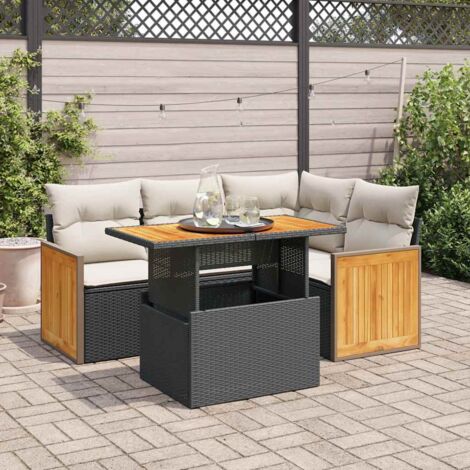 vidaXL Salon de jardin 5 pcs avec coussins noir résine tressée acacia (1/5)