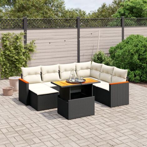 vidaXL Salon de jardin 8 pcs avec coussins noir résine tressée (1/3)