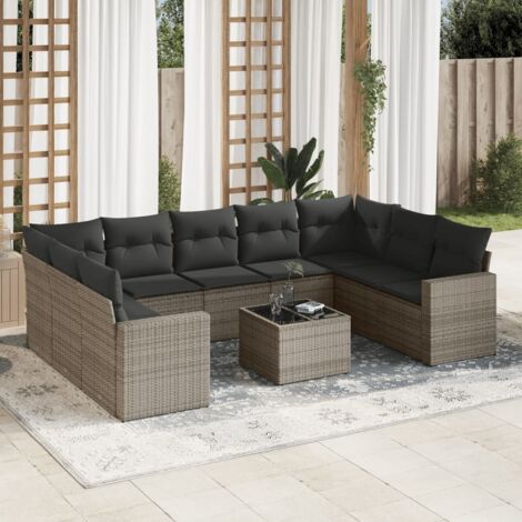 Salon de jardin avec coussins 10 pcs gris résine tressée vidaXL (1/3)