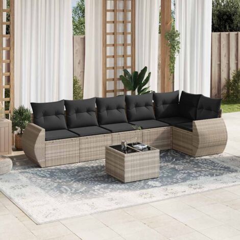 vidaXL Salon de jardin avec coussins 7 pcs gris clair résine tressée (1/5)