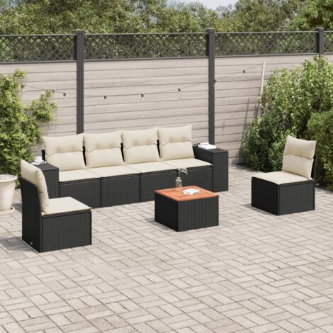 vidaXL Salon de jardin 7 pcs avec coussins noir résine tressée (1/3)
