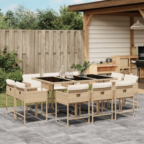vidaXL Ensemble à manger de jardin et coussins 11 pcs beige poly rotin