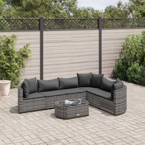 vidaXL Salon de jardin avec coussins 7 pcs gris résine tressée (1/5)