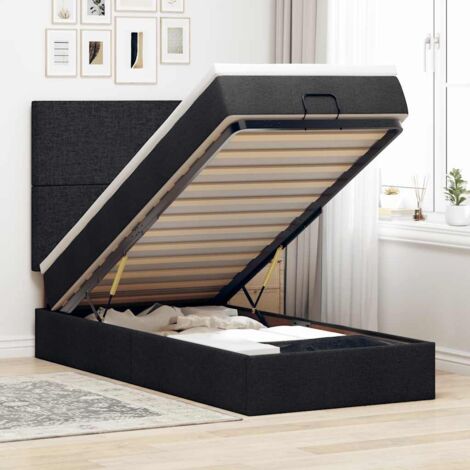 vidaXL Lit ottoman avec matelas noir 90x200 cm tissu (1/5)