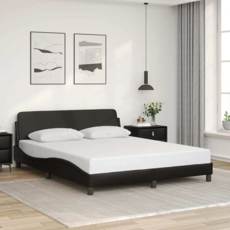 Vidaxl – Cadre de lit noir 160x200 cm similicuir – Tête de lit moderne – Lattes en contreplaqué pour soutien optimal – Assemblage requis (1/6)