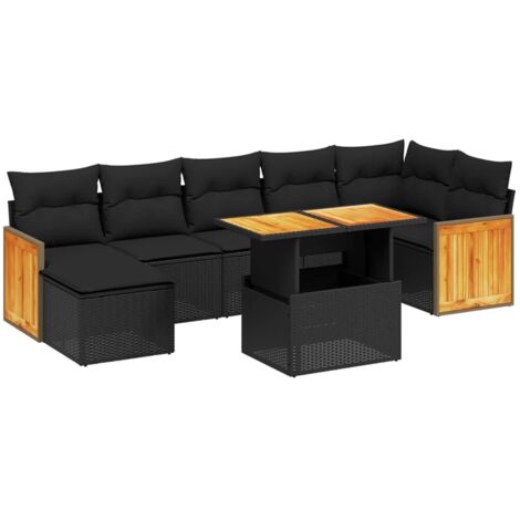 vidaXL Salon de jardin 8 pcs avec coussins noir résine tressée (1/3)
