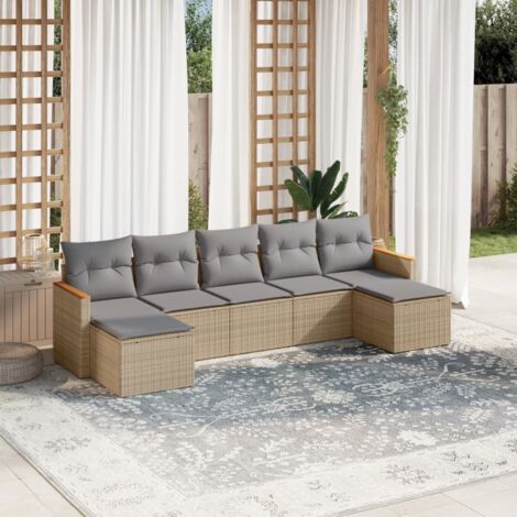 Salon de jardin avec coussins 7 pcs beige résine tressée vidaXL (1/3)