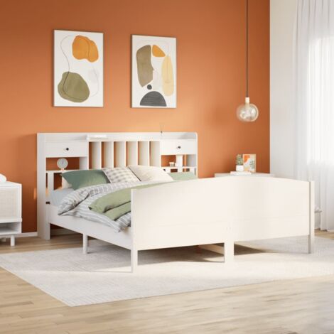 vidaXL Lit bibliothèque sans matelas blanc 180x200 cm bois pin massif (1/5)