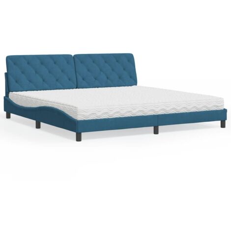 vidaXL Lit avec matelas bleu 200x200 cm velours (1/5)