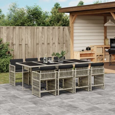 Ensemble à manger de jardin et coussins 9 pcs gris clair rotin vidaXL