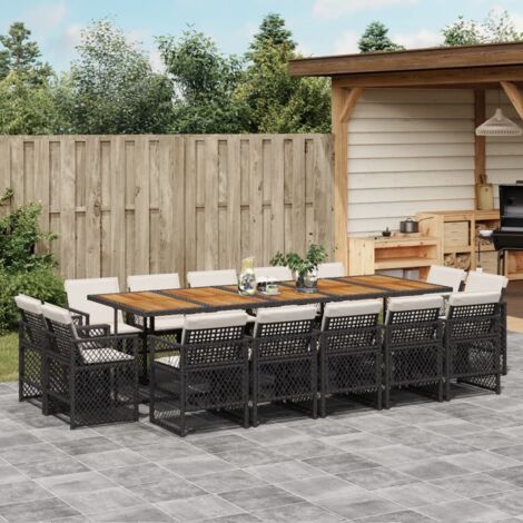 vidaXL Ensemble à manger de jardin 15 pcs coussins noir résine tressée