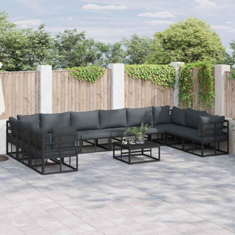 vidaXL Ensemble de canapé de jardin avec coussin 10 pcs Noir Aluminium (1/5)
