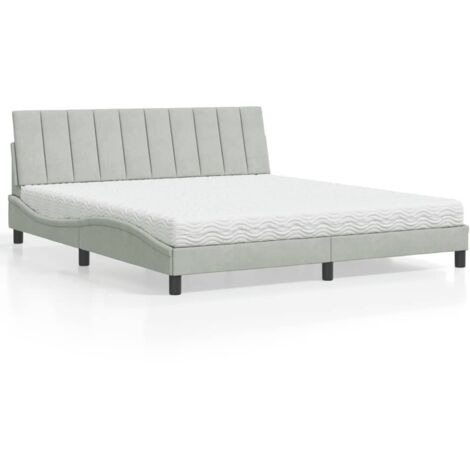vidaXL Lit avec matelas Hanko gris clair 180x200 cm velours (1/5)