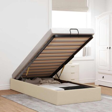 Vidaxl – Cadre de lit ottoman 90x190 cm – Tissu crème – Mécanisme de levage hydraulique – Rangement intégré – Capacité 140 kg