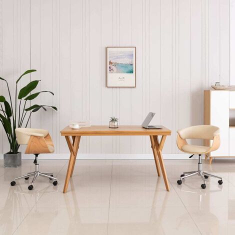 Chaise pivotante de bureau Crème Bois courbé et similicuir vidaXL (1/5)