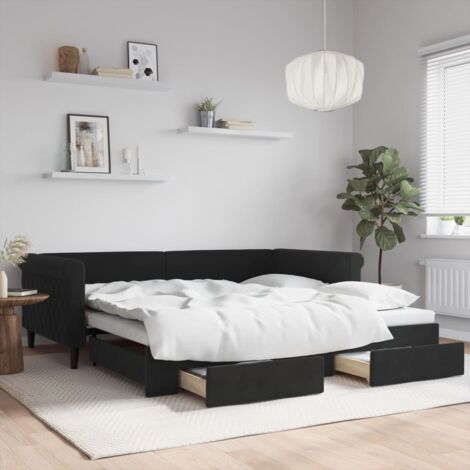 vidaXL Lit de jour avec gigogne et tiroirs sans matelas noir 100x200cm
