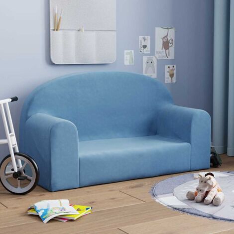 Vidaxl – Canapé droit 2 places bleu peluche douce – Dimensions 84x34x45cm – Housse amovible – Confort optimal pour enfants