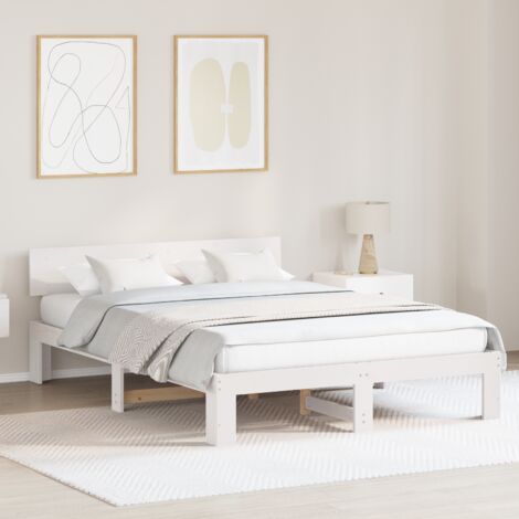 Cadre de lit avec tête de lit Blanc 160 x 200 cm Pin massif vidaXL (1/5)
