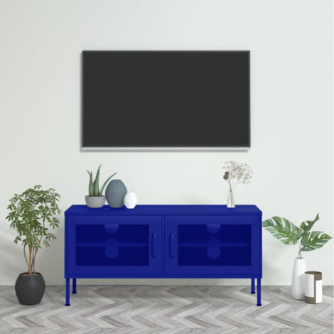 vidaXL Meuble TV Bleu marine 105x35x50 cm Acier (1/7)