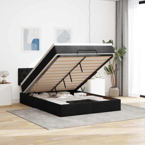 vidaXL Lit ottoman avec matelas et LED noir 140x190 cm tissu (1/5)