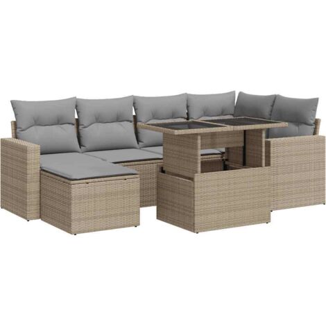 Salon de jardin avec coussins 7 pcs beige résine tressée vidaXL (1/5)