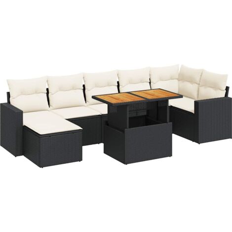 Salon de jardin 8 pcs avec coussins noir résine tressée vidaXL (1/5)
