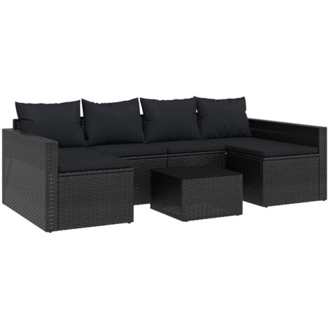 Salon de jardin 2 pcs avec coussins Noir Résine tressée vidaXL