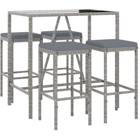 vidaXL 5 Piece Garden Bar Set with Cushions Grey Poly Rattan