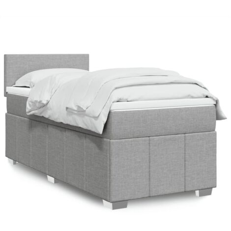 vidaXL Sommier à lattes de lit avec matelas Gris clair 90x200 cm Tissu