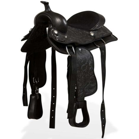 Selle, bridon et col de poitrine Cuir véritable 13 po Noir vidaXL