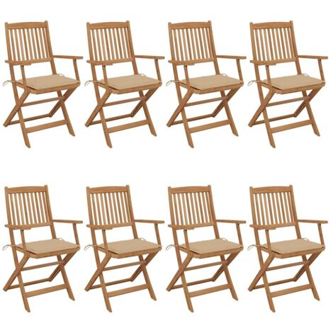 Chaises pliables de jardin lot de 8 avec coussins Bois d'acacia vidaXL