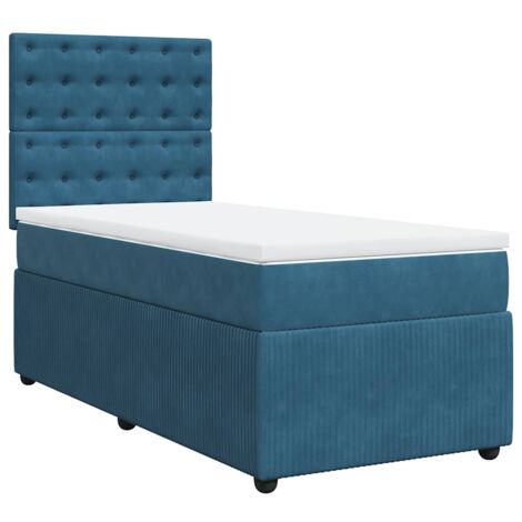 Sommier à lattes de lit avec matelas bleu 90x190 cm velours vidaXL