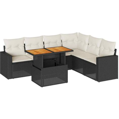 Salon de jardin 7 pcs avec coussins noir résine tressée vidaXL (1/5)