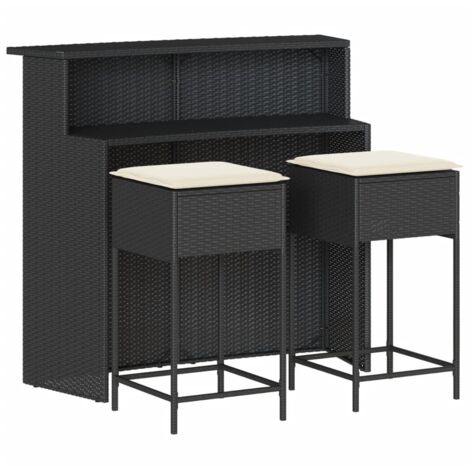 Ensemble de bar de jardin 3 pcs avec coussins noir poly rotin vidaXL
