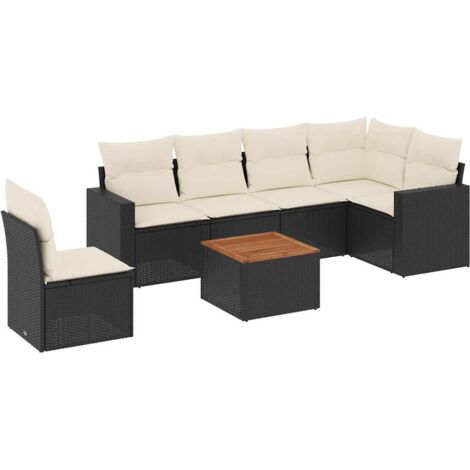 Salon de jardin 7 pcs avec coussins noir résine tressée vidaXL (1/5)