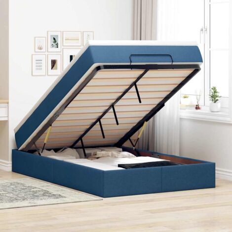 vidaXL Cadre de lit ottoman avec matelas bleu 120x200 cm tissu (1/5)