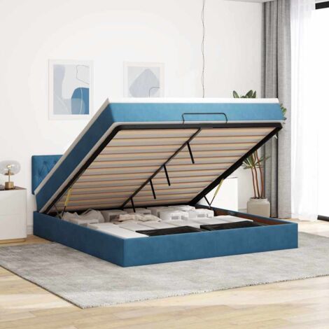 VidaXL Cadre de lit ottoman avec matelas bleu foncé 160x200 cm velours (1/5)