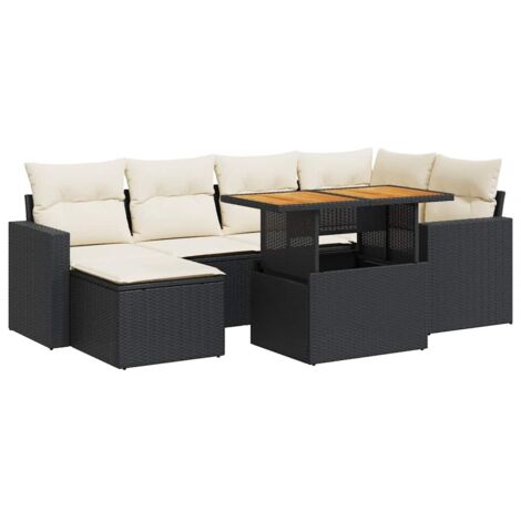 Salon de jardin 7 pcs avec coussins noir résine tressée vidaXL (1/5)