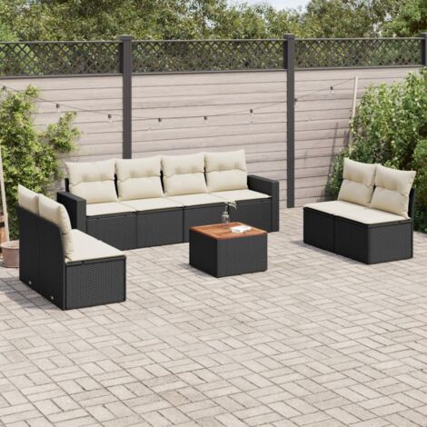 Salon de jardin 9 pcs avec coussins noir résine tressée vidaXL (1/3)