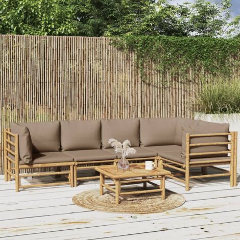 Salon de jardin 6 pcs avec coussins taupe bambou vidaXL