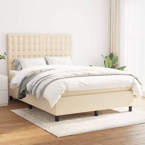 Sommier à lattes de lit avec matelas Crème 140x190 cm Tissu vidaXL (1/5)
