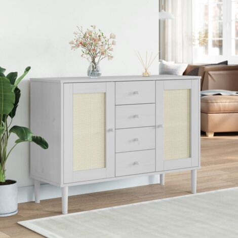 Buffet SENJA aspect rotin blanc 112x40x80cm bois massif de pin vidaXL (1/5)