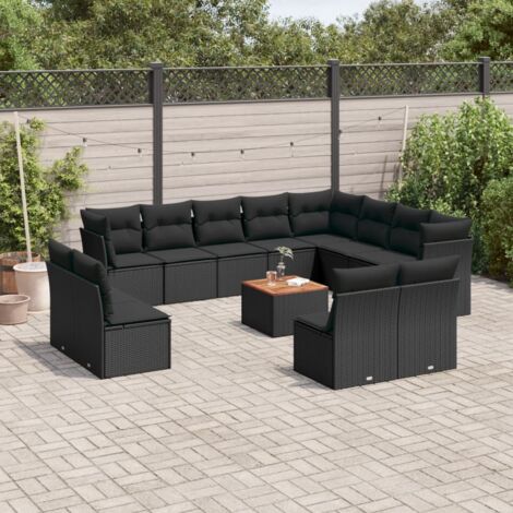vidaXL Salon de jardin avec coussins 13 pcs noir résine tressée (1/3)